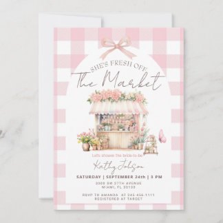 Pink Gingham Fresh Off The Market Bridal Shower Invitation