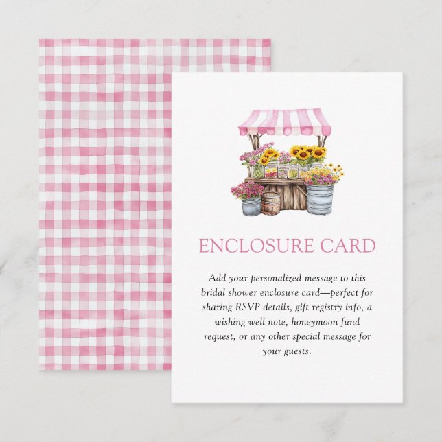 Pink Gingham Fresh Off The Market Enclosure Card (Front/Back)
