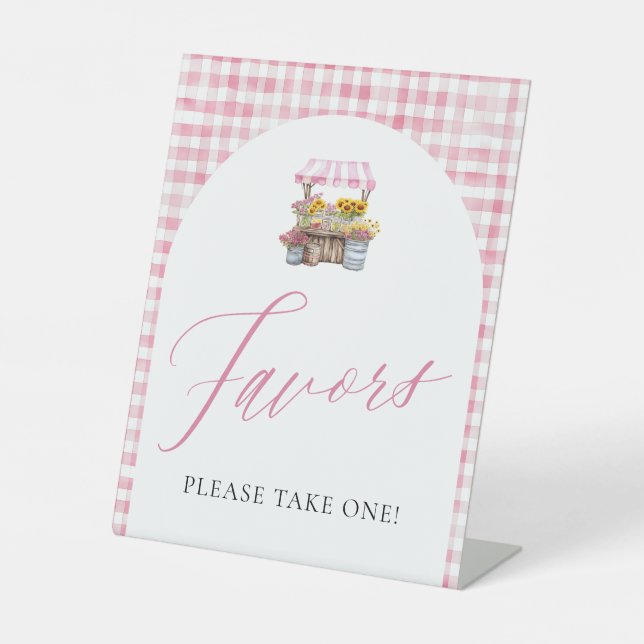 Pink Gingham Fresh Off The Market Favours Sign (Front)