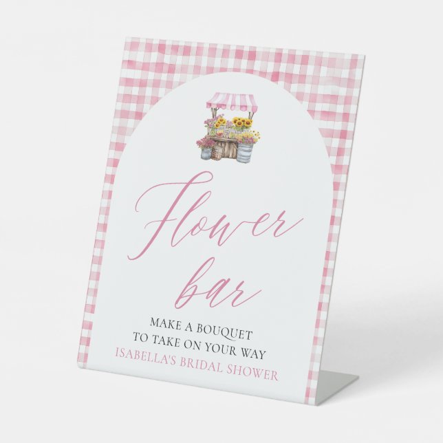 Pink Gingham Fresh Off The Market Flower Bar Sign (Front)