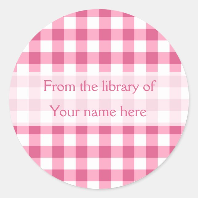 Pink Gingham From The Library of Bookplates Classic Round Sticker (Front)