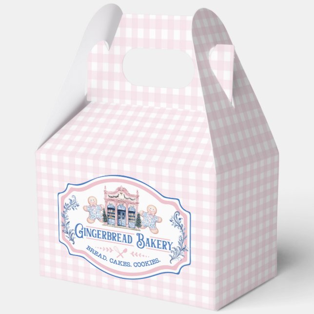 Pink Gingham Gingerbread Bakery Favor Box (Front)
