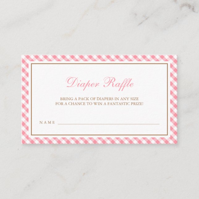 Pink Gingham Girl Baby Shower Diaper Raffle Enclosure Card (Front)