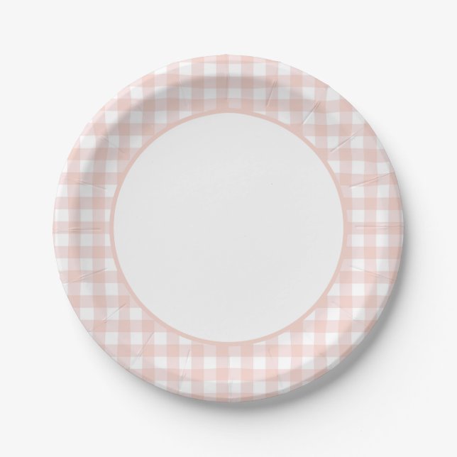 Pink Gingham Girl Baby Shower Paper Plate (Front)