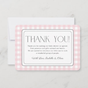 Pink Gingham Girl Baby Shower Thank You Card