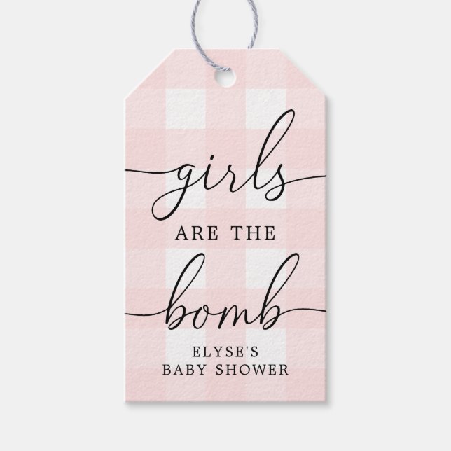 Pink Gingham Girls Are The Bomb Favour Tag (Front)