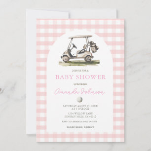Pink Gingham Golf Girl Baby Shower Invitation