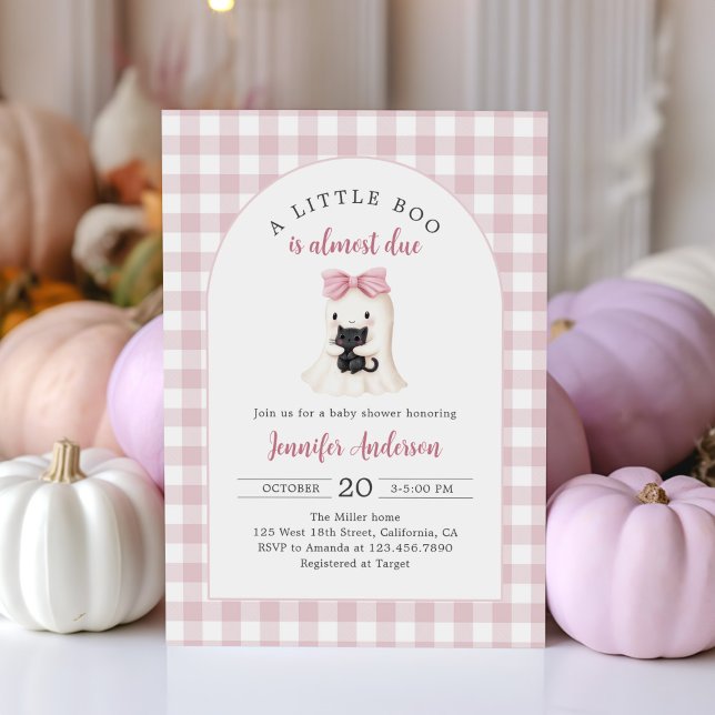 Pink Gingham Halloween Ghost Girl Baby Shower Invitation (Creator Uploaded)