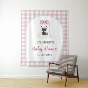 Pink Gingham Halloween Ghost Girl Baby Shower Tapestry