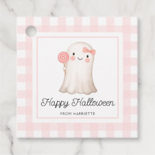 Pink Gingham Happy Halloween Cute Ghost Favor Tags