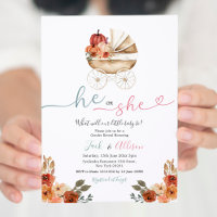 Pink Gingham He or She Blue Pumpkin Gender Reveal