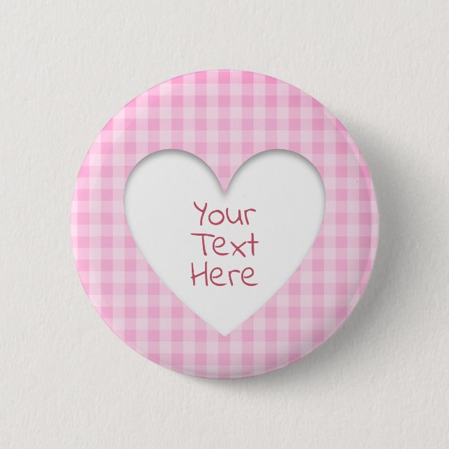 Pink Gingham Heart 2 Inch Round Button (Front)