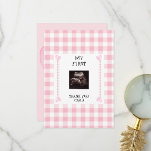 Pink Gingham Heart Funny Baby Thank You