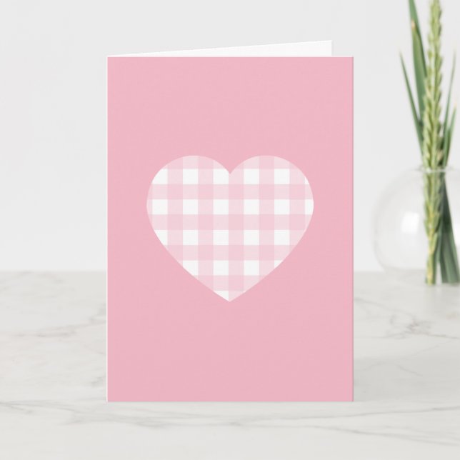 Pink Gingham Heart Holiday Card (Front)