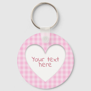 Pink Gingham Heart Keychain