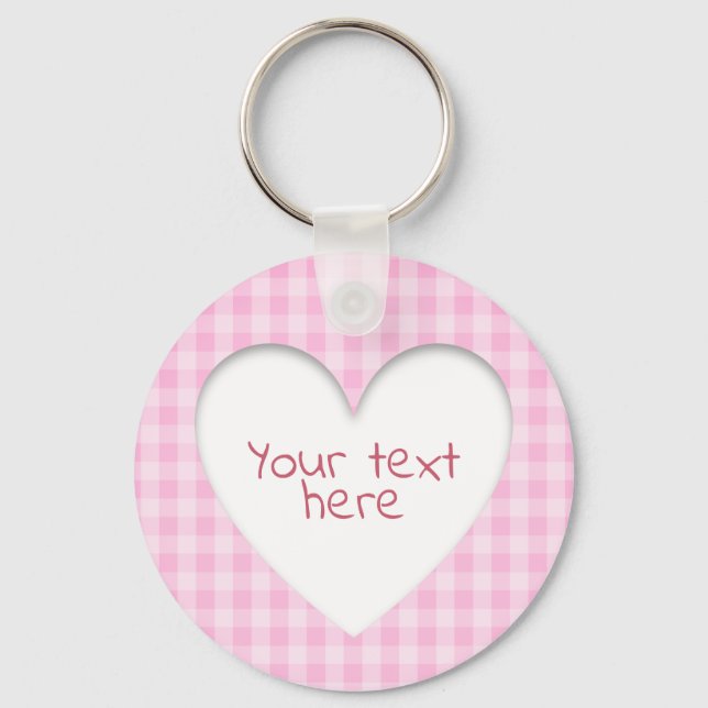 Pink Gingham Heart Keychain (Front)