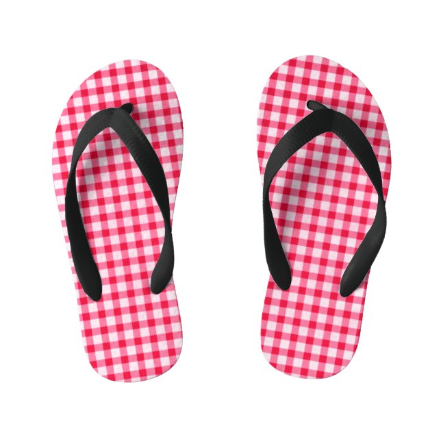 Pink Gingham Kids Flip Flops (Footbed)