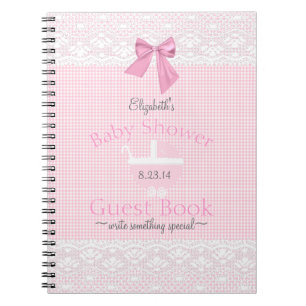 Pink Gingham Lace Image Baby Shower Guest Book  