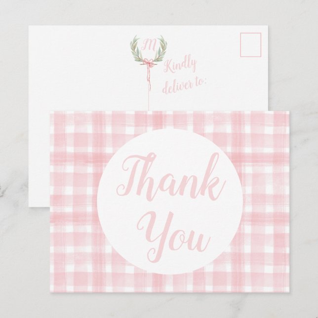 Pink Gingham Laurel Crest postcards (Front/Back)