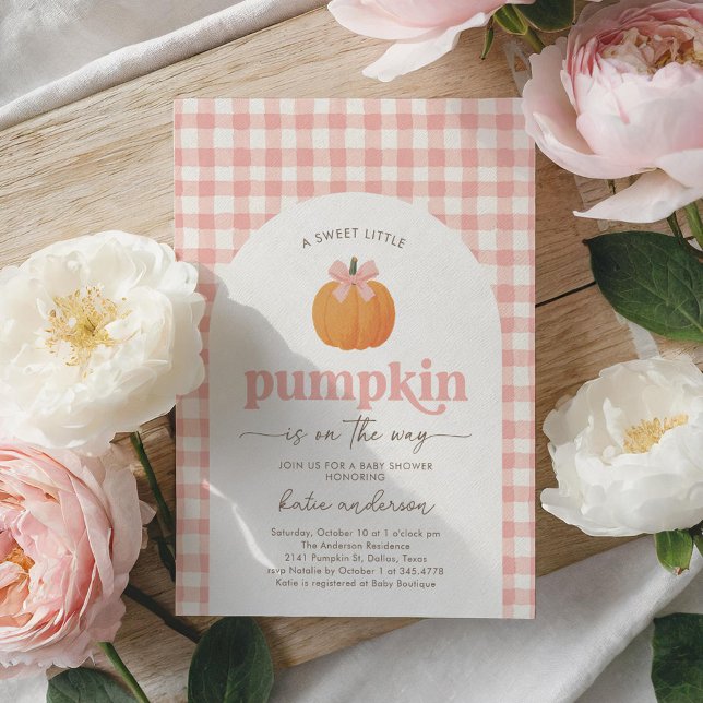 Pink Gingham Little Pumpkin Baby Shower Invitation (Creator Uploaded)