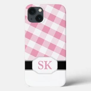 Pink Gingham Monogram Case-Mate iPad 2/3/4 iPhone 13 Case