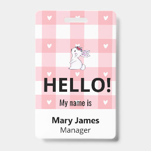 Pink Gingham Name Lanyard Personalized ID Badge
