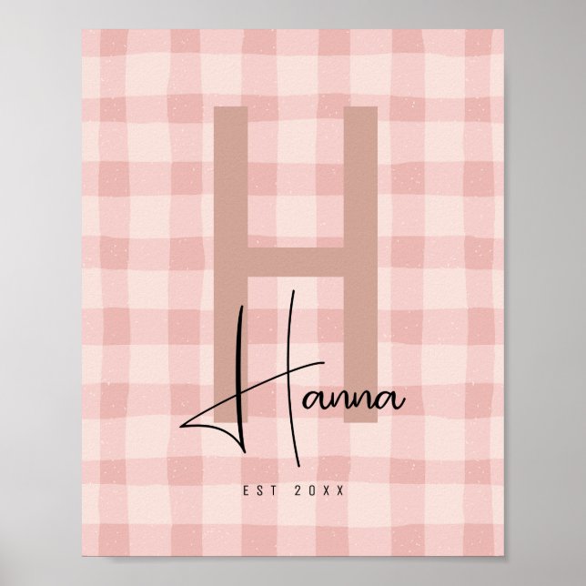 Pink Gingham Nursery Name Initial  Poster (Front)