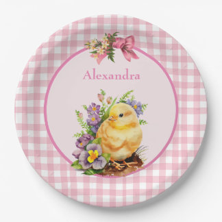 Pink Gingham  Paper Plate