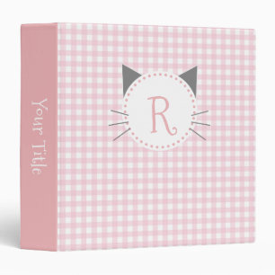 Pink Gingham Pattern   Cat Monogram Binder
