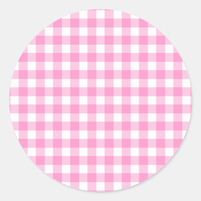 Pink Gingham Pattern Classic Round Sticker (Front)