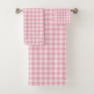 Pink Gingham Pattern Girly Check Plaid Checkered Bath Towel Set