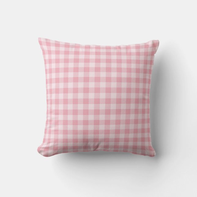 Pink Gingham Pattern Girly Check Plaid Checkered Throw Pillow (Front)