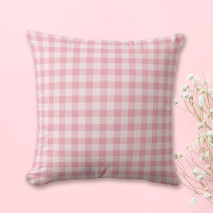 Pink Gingham Pattern Girly Check Plaid Chequered Throw Pillow