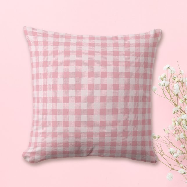 Pink Gingham Pattern Girly Check Plaid Chequered Throw Pillow (Creator Uploaded)