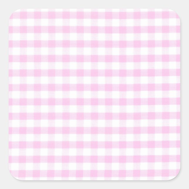 Pink Gingham Pattern Square Sticker (Front)