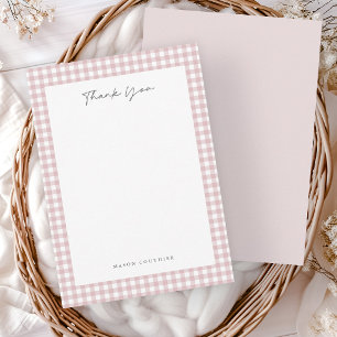 Pink Gingham Pattern  Thank You Card