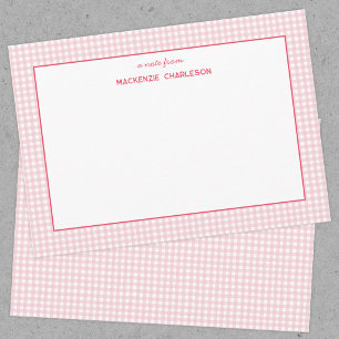 Pink Gingham Personalized Card