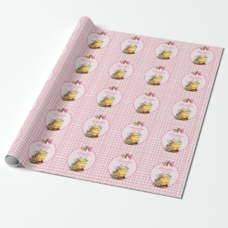 Pink Gingham Personalized Girls Birthday Wrapping Paper