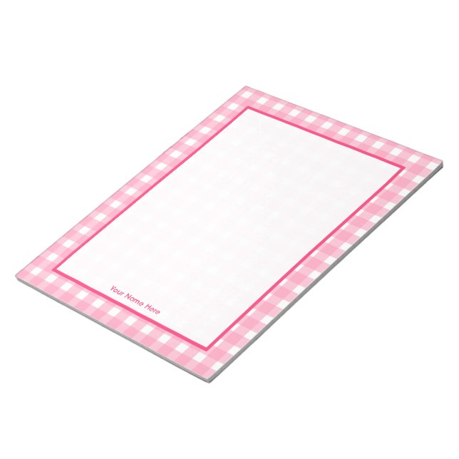 Pink Gingham Personalized Notepad (Angled)