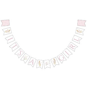 Pink Gingham Peter the Rabbit Monogram Baby Shower Bunting Flags