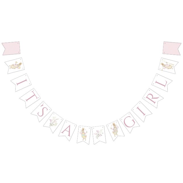 Pink Gingham Peter the Rabbit Monogram Baby Shower Bunting Flags (All)