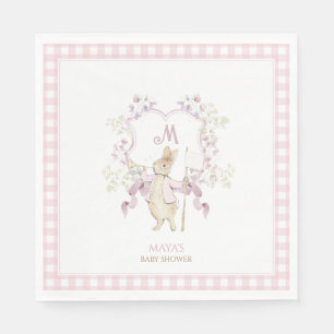 Pink Gingham Peter the Rabbit Monogram Baby Shower Napkin
