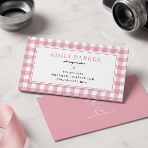 Pink Gingham Photographer Business Card