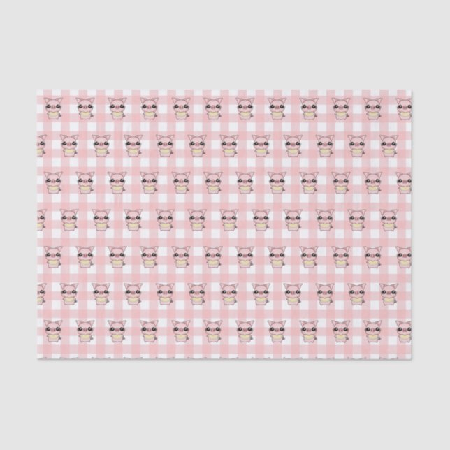 Pink Gingham Piggy Tissue Paper (Front)
