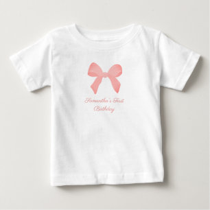 Pink Gingham Pink Bow Birthday Baby T-Shirt