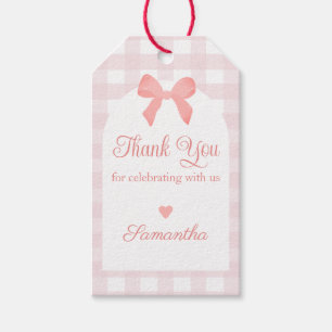 Pink Gingham Pink Bow Birthday Gift Tags