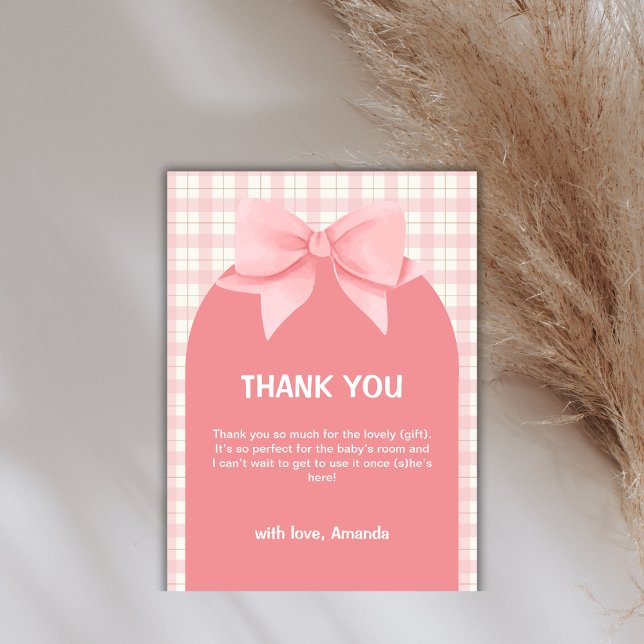 Pink Gingham Plaid Arch Bow Baby Shower Thank You Card (Pink Gingham Plaid Arch Bow Baby Shower Thank You)