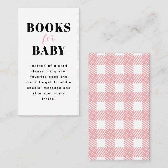 Pink Gingham Plaid Baby Shower Book Request Enclosure Card (Front/Back)