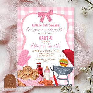 Pink Gingham Plaid BabyQ baby shower Invitation