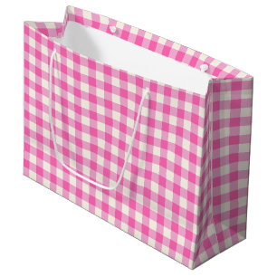 Pink Gingham Plaid Cottagecore Large Gift Bag